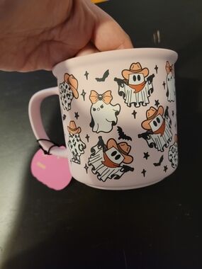 Cute Pink Ghosts Mug with Cowboy Ghost Design